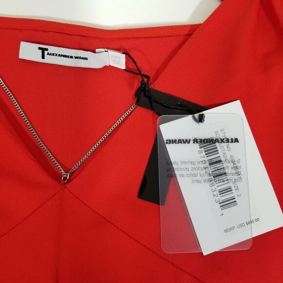 $495 NWT Alexander Wang Sz 2 Stretch Cold Shoulder Midi Dress Red Scarlet B1 - Picture 4 of 7